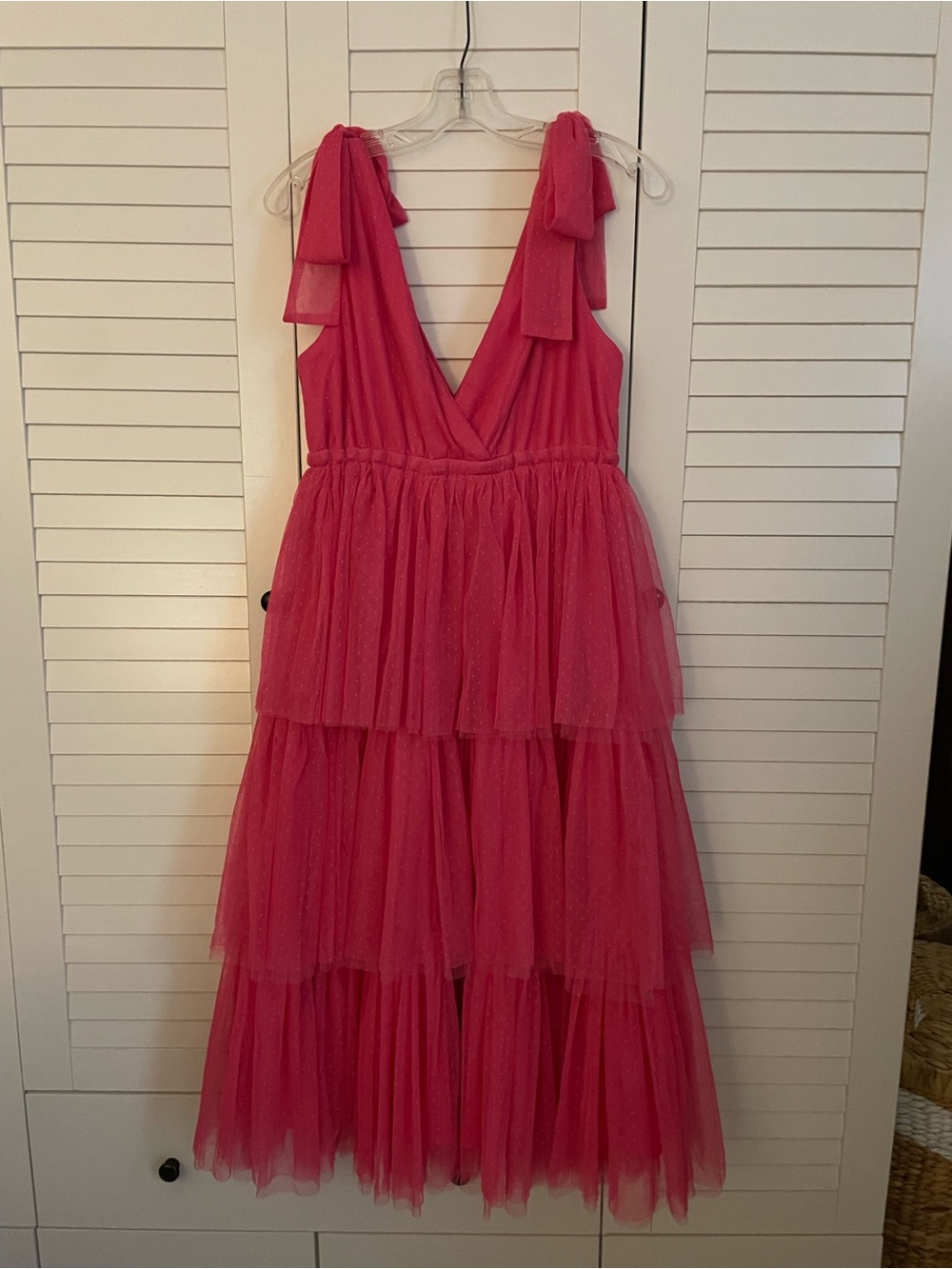 Baltic Born Pink Tiered Tulle Maxi Dress with Bow Straps - Romantic Formal Dress - Picture 4 of 6